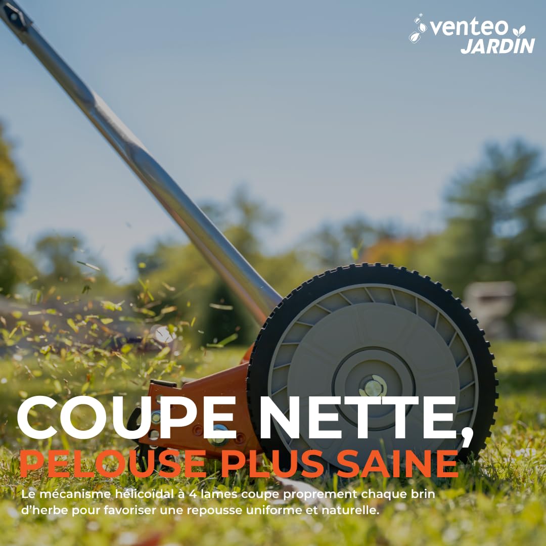 Tondeuse Manuelle Hélicoïdale Gazon 4 Lames 35 cm Hauteur Réglable VENTEO