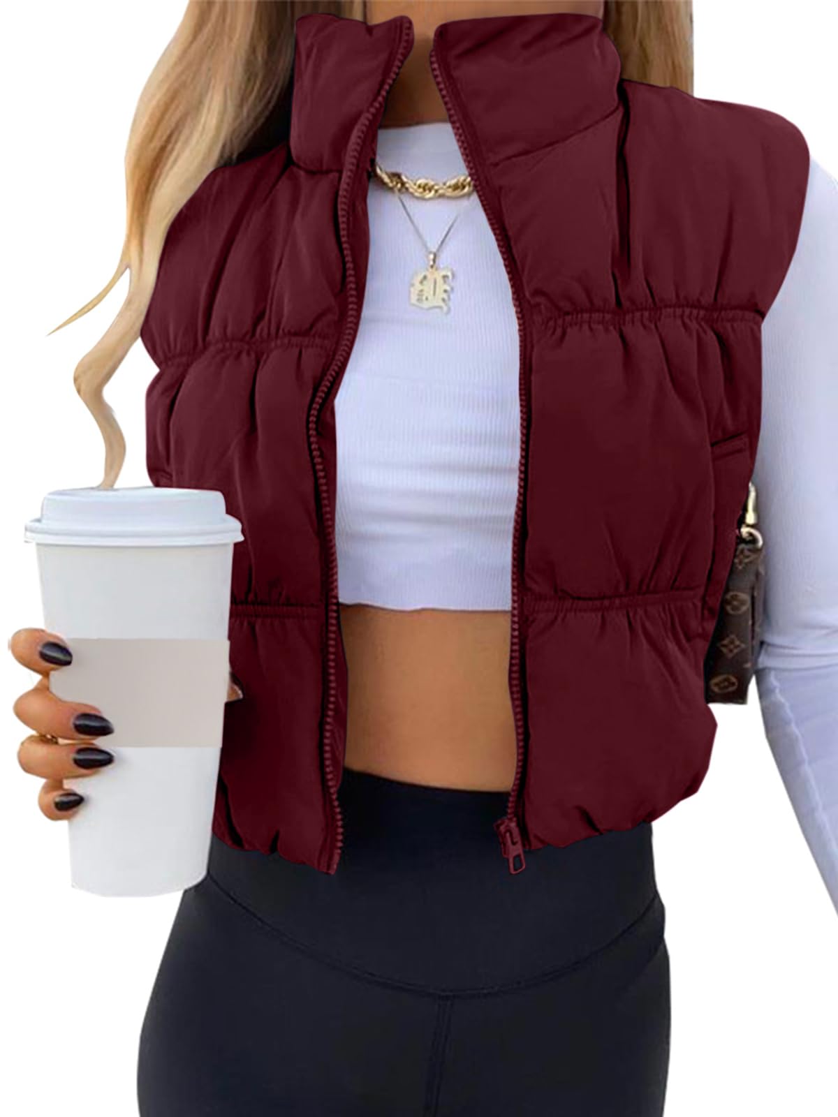 SySea Women's Crop Puffer Vest Zip Up Sleeveless Outerwear Padded Coat