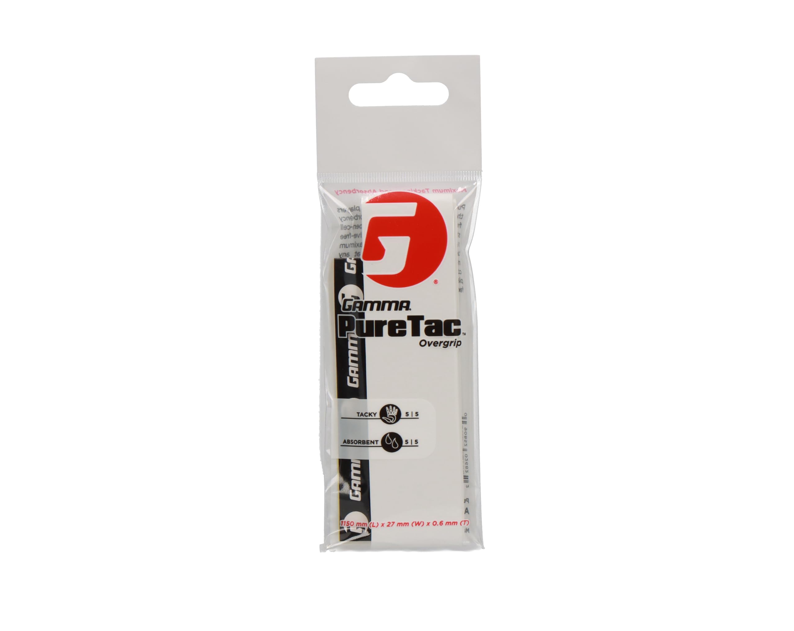 GAMMA PureTac Tennis Overgrip White 1 Pack, Unparalleled Tackiness and Control
