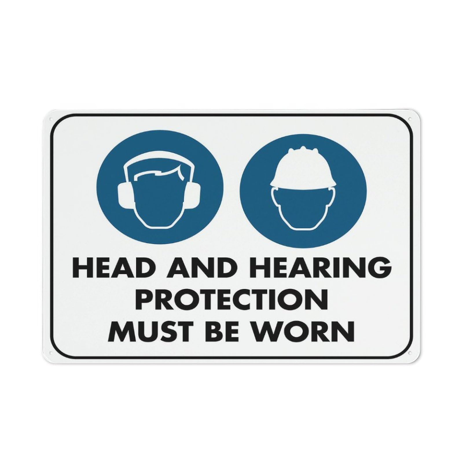 Head And Hearing Protection Must Be Worn Safety Sign 12X8 Inch Aluminum Uv Ink Printed For House And Business