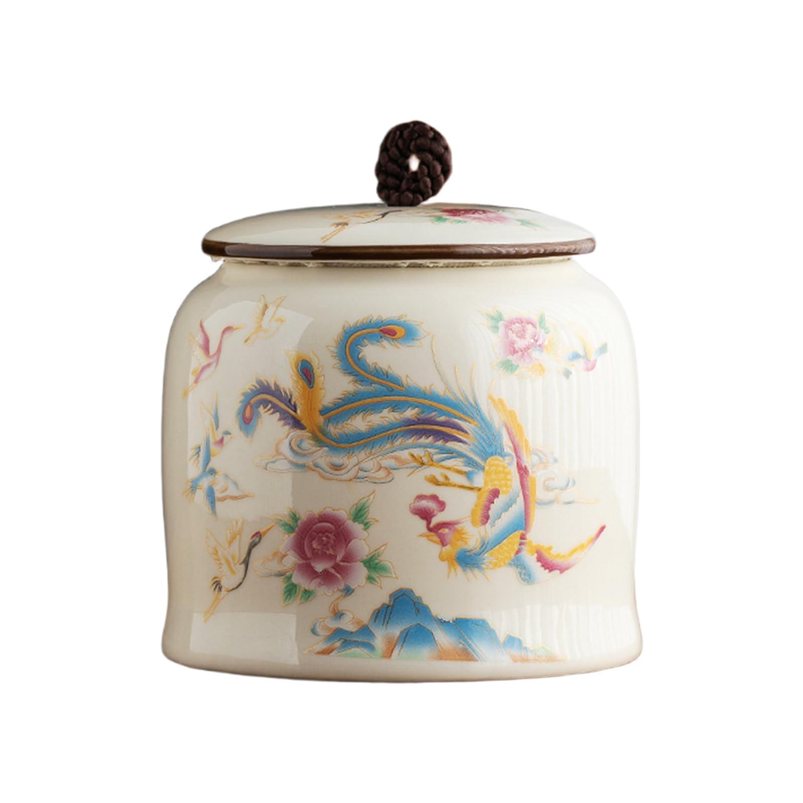 Dxcaicc Chinese Retro Tea Canister Ceramic Storage Jar with Lid Container Traditional Symbolism of Auspicious Motifs Loose Leaf for Small Candies,D
