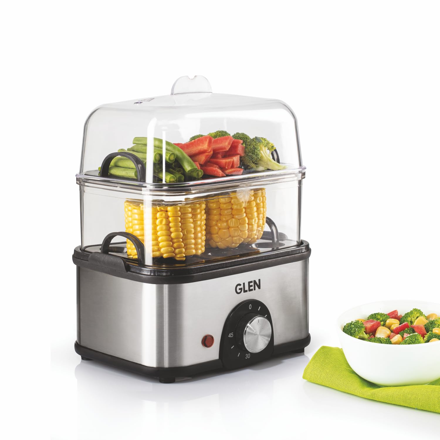 Glen 3 in 1 Multi Cooker & Food Steamer, 350W, with 2 Vegetable Steaming Trays, Cook Steam & Boil, Nonstick Electric Multicooker,14 Egg Boiler Machine with Boil Dry Protection & Timer (SA3035MCPLUS)