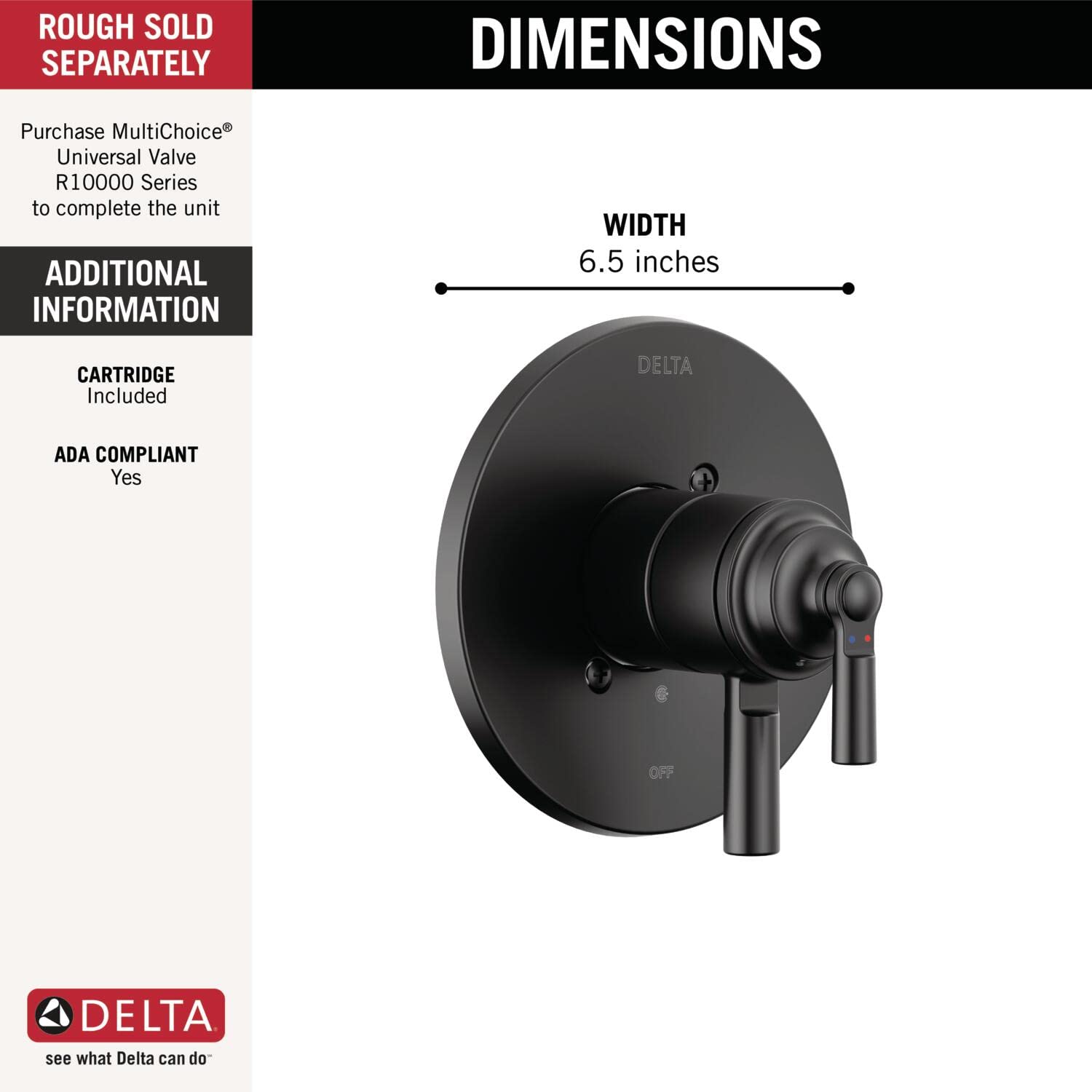 Delta T17035-BL Saylor Valve Trim, Matte Black, 4.25 x 6.5 x 6.5 inches - Image 2