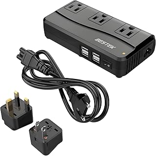 BESTEK 海外 旅行用変圧器 海外コンセント 変圧器 90V-240V to 100V 変換 ACコンセント 3口 + USB 4ポート 変換プラグ 付き A B BF C O O2 B3 SE プラグ対応 MRJ201GU-BK