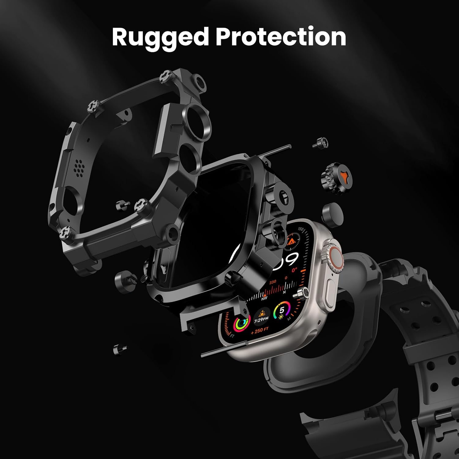Rugged Case with Band for Apple Watch Ultra 3/2/1 49mm, Military-Grade Shockproof Cover, Durable Metal Frame Protection Case, Tactical Strap Men for iWatch Ultra (No Screen Protector)