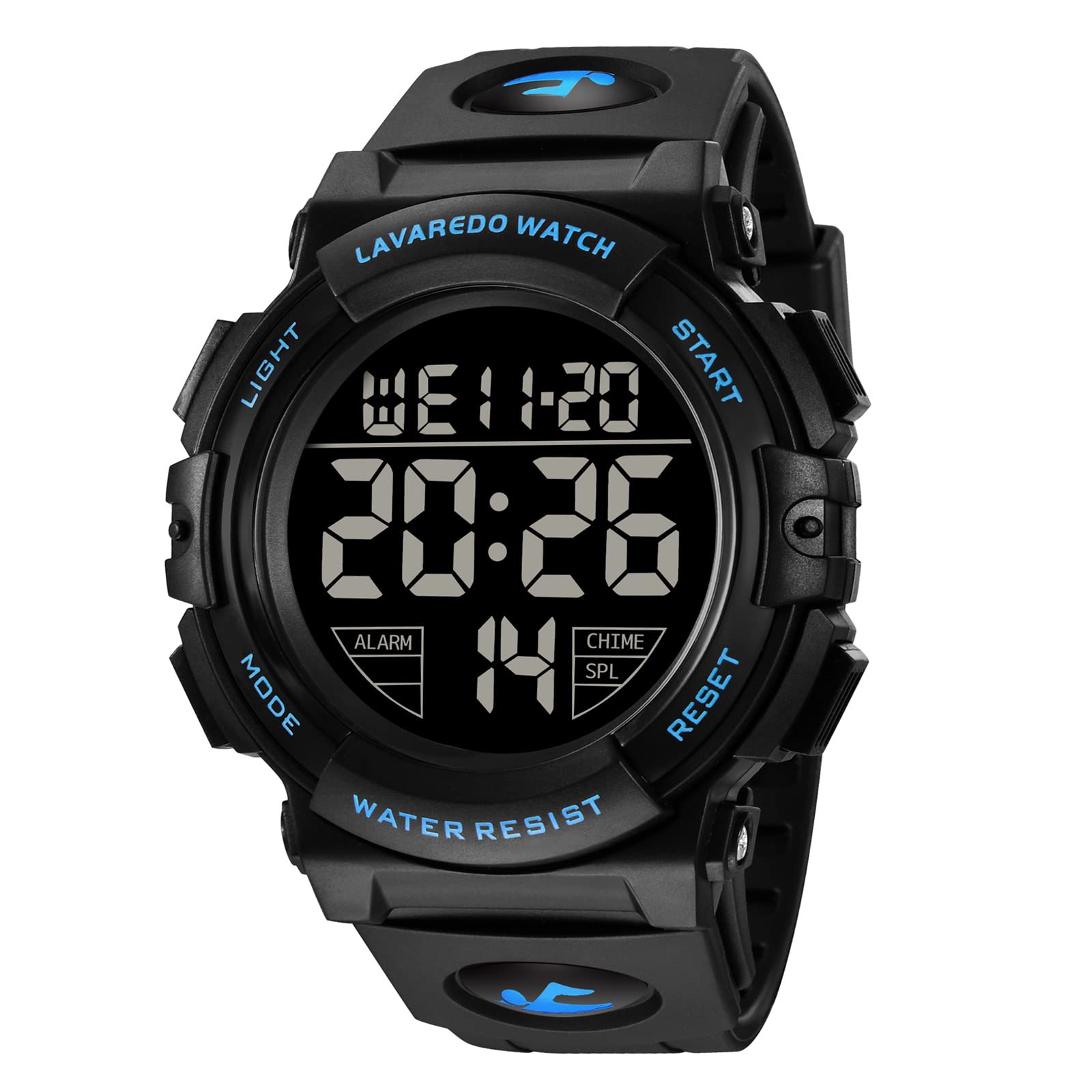 A ALPS Orologio Digitale Sportivo Uomo SKM1266, LED Retroilluminato, Cronometro, Allarme, Cinturino In Silicone, Impermeabile 50m