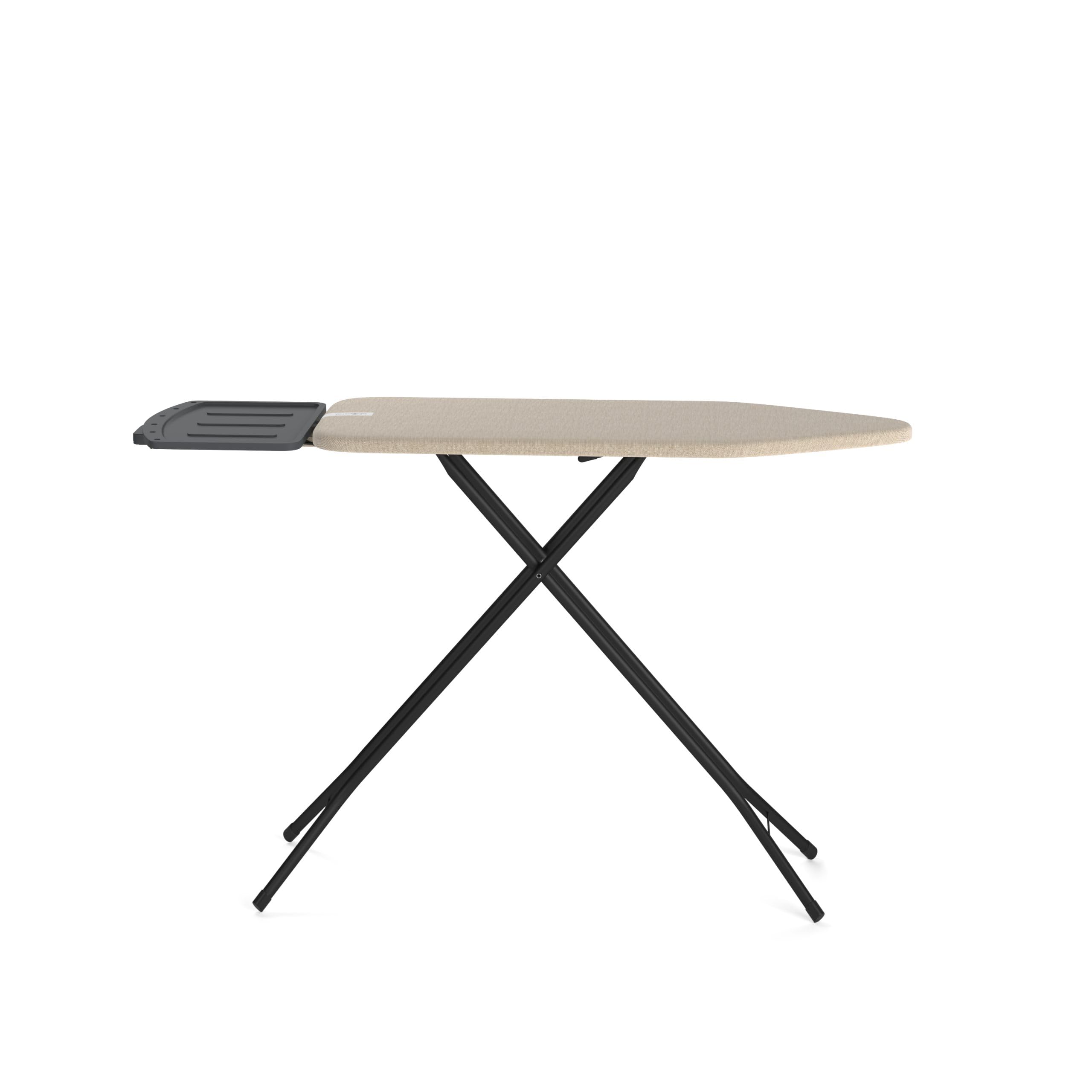 Bügelbrett – Mit Dampfbügelstation-Ablage – 122x38 cm – Stabil und standfest – Höhenverstellbar – Luxuriöses Bügelerlebnis – Farbe: Beige