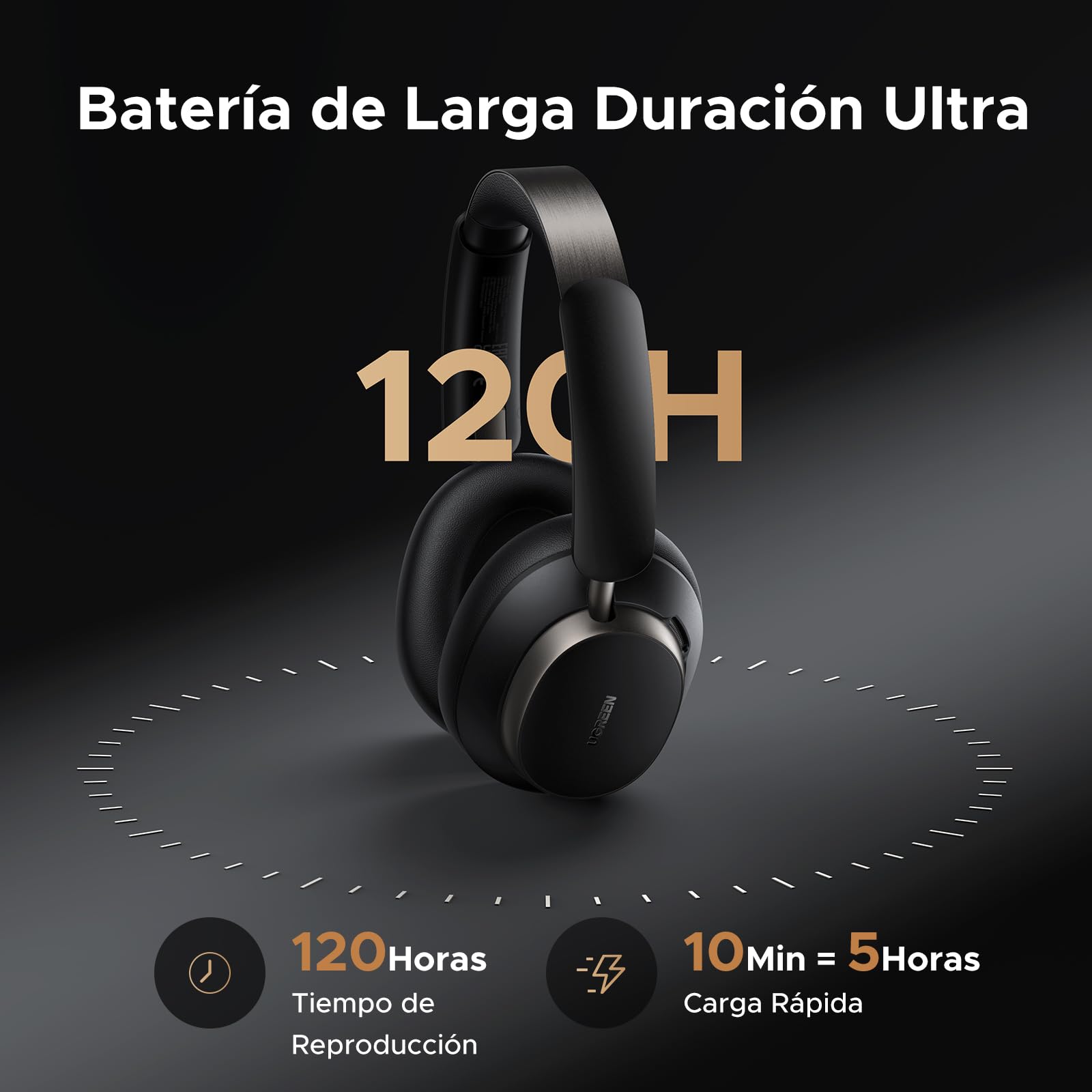 UGREEN Studio Pro Cascos Inalambricos Bluetooth ANC Adaptativa Híbrida 48dB | Hi-Res 120 Horas Auriculares Inalámbricos Bluetooth Supraaurales Cascos Cancelación Activa de Ruido Adaptativa Híbrida BT 6.0