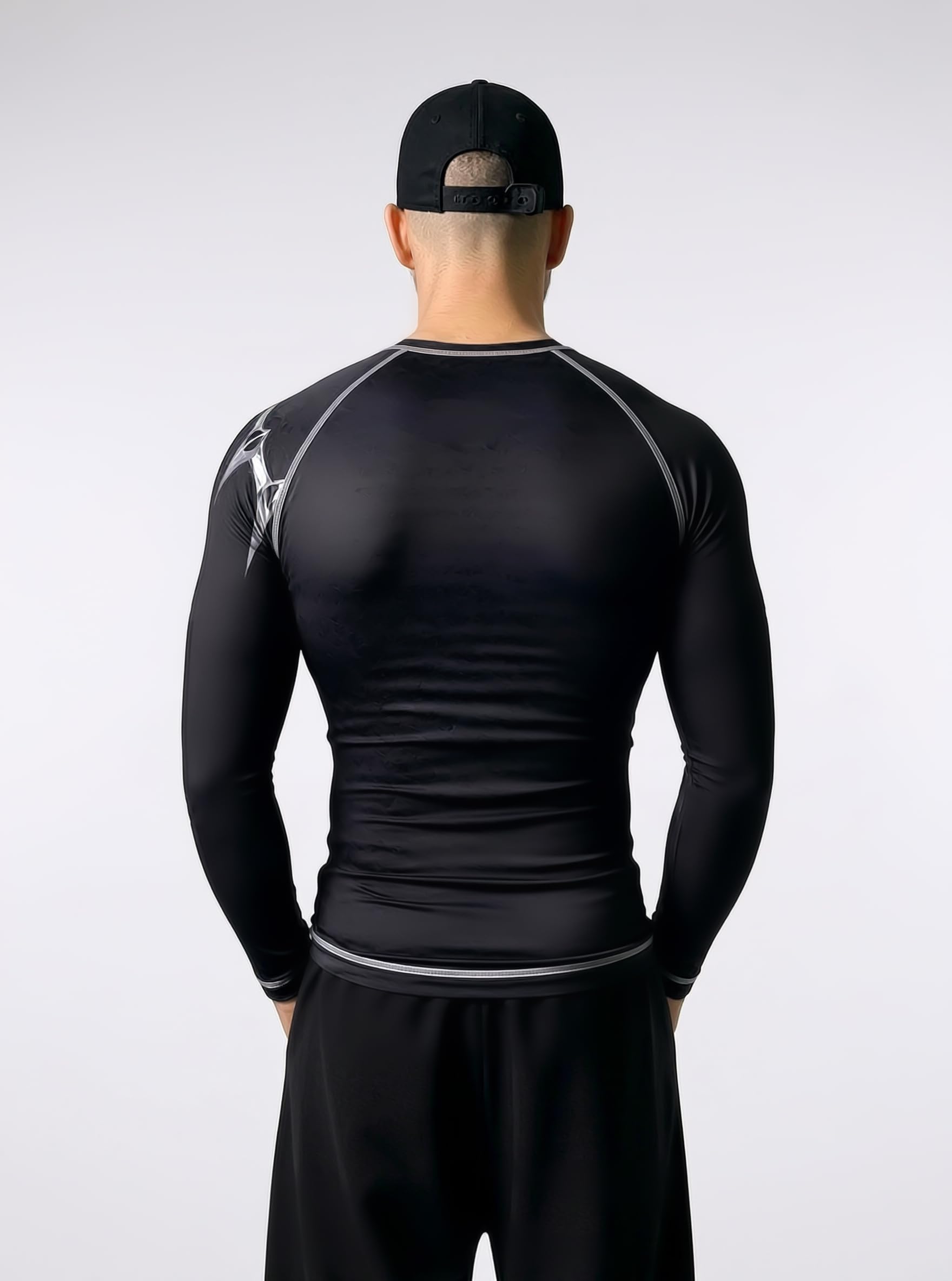 AKIBA Full Sleeve Compression Rash Guard for Men (Black, 44) | Performance Fit Athletic Shirt for MMA, BJJ, Gym, Running, Cycling | Moisture-Wicking, Durable, Crew Neck Design | Protection & Comfort 2