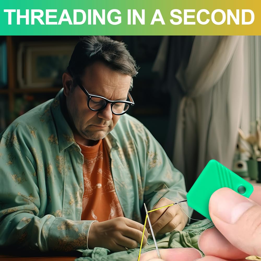 Simple Needle Threader, Upgraded Automatic Needle Threader for Hand Sewing, Plastic DIY Needle Threader Hand Machine Sewing Tool for Sewing Crafting and Embroidery Cross Stitch Craft (Green-3PCS)