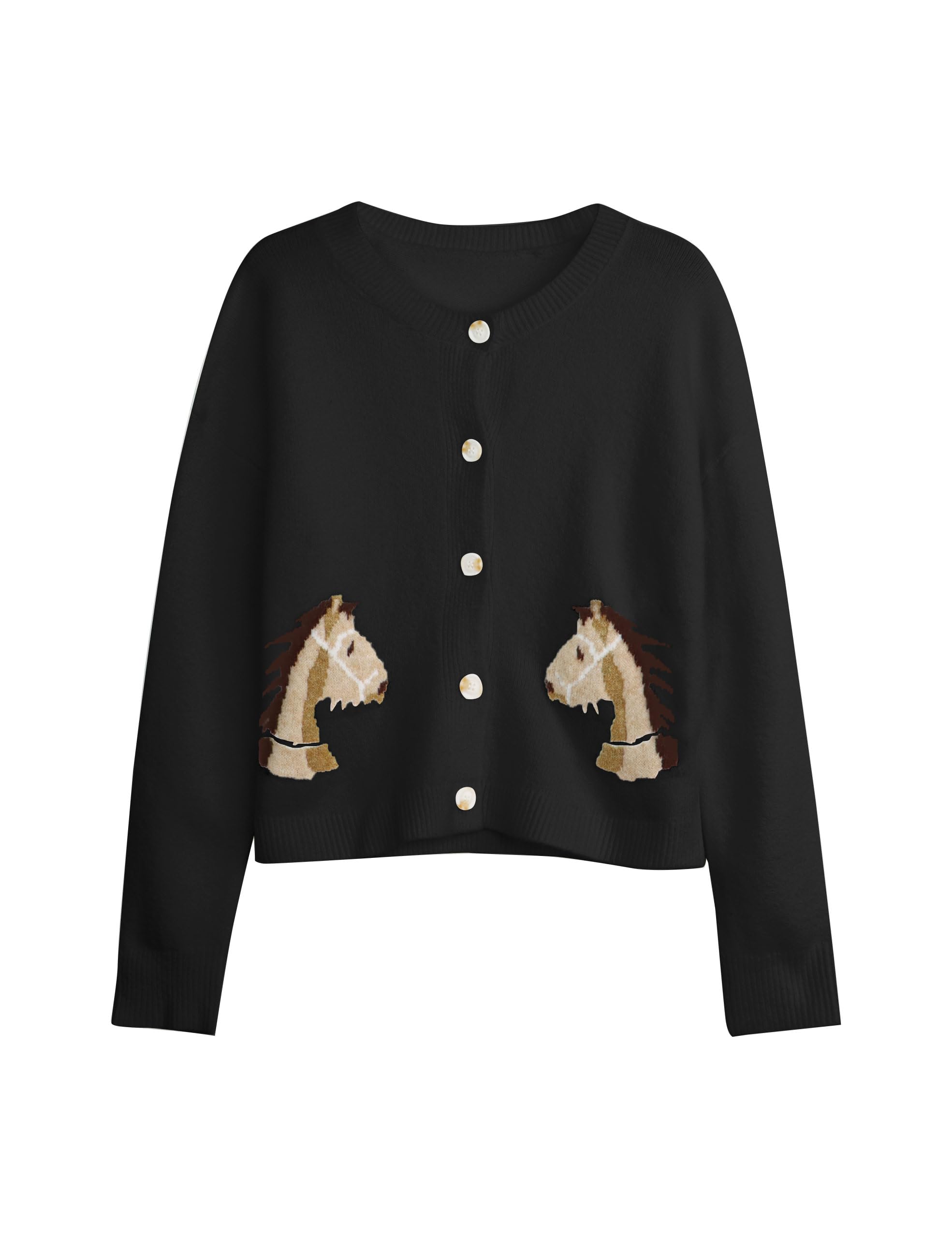 Women Horse Crop Cardigan Sweater Long Sleeve Casual Button Down Knit Jacket Fall Cute Graphic Cardigan Sweaters Tops