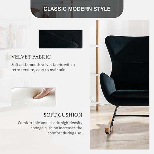 Miniatura 3 de Mecedora con respaldo alto y reposabrazos, mecedora tapizada para bebé, sala de estar, dormitorio (negro)