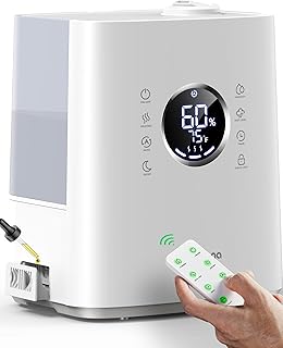 Homvana Humidifiers for Bedroom Large Home, 6.5L Warm and Cool Mist Water Air Humidifier for Room Baby Kids Plants, 212°F Distilled Sterilization, Essential Oil Diffuser, Auto Mode, Remote Control