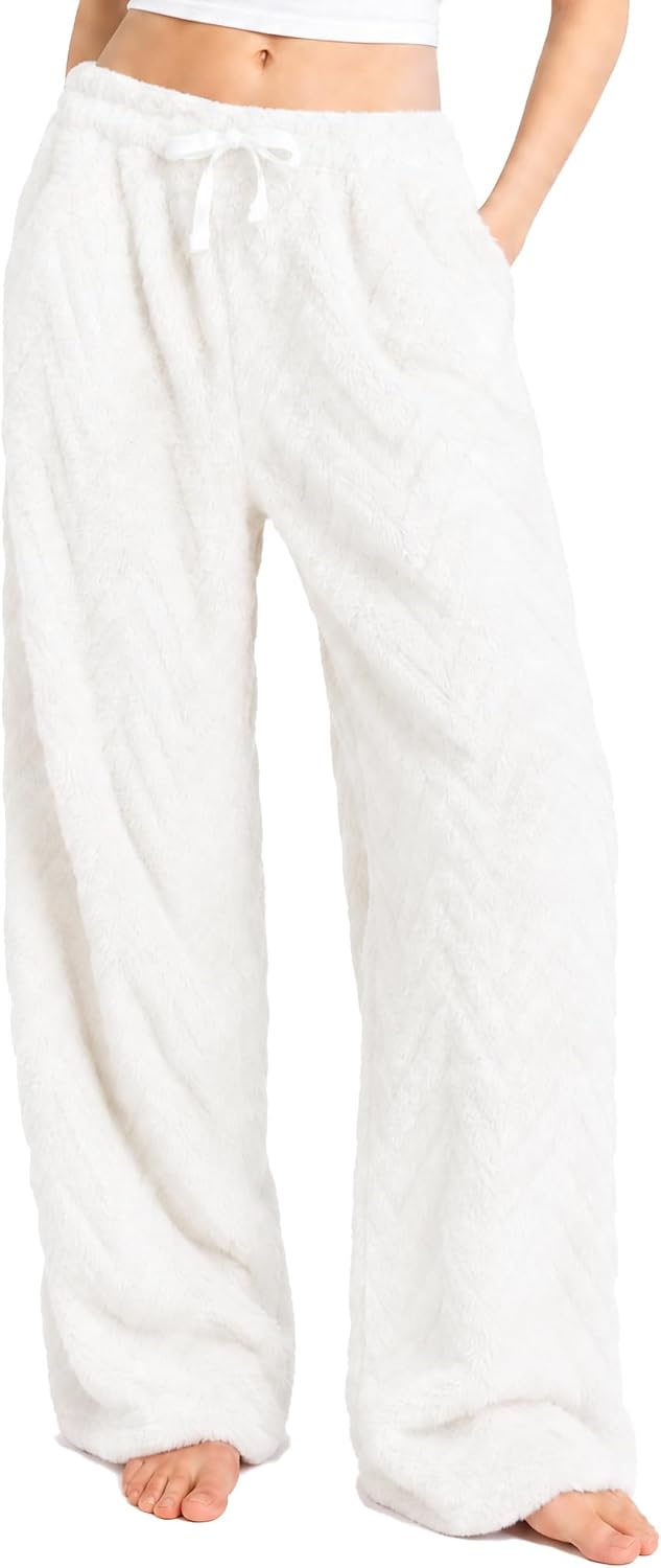 LYCY Women's Fleece Fuzzy Leg Lounge Pajama Pant Soft Fluffy pj bottoms