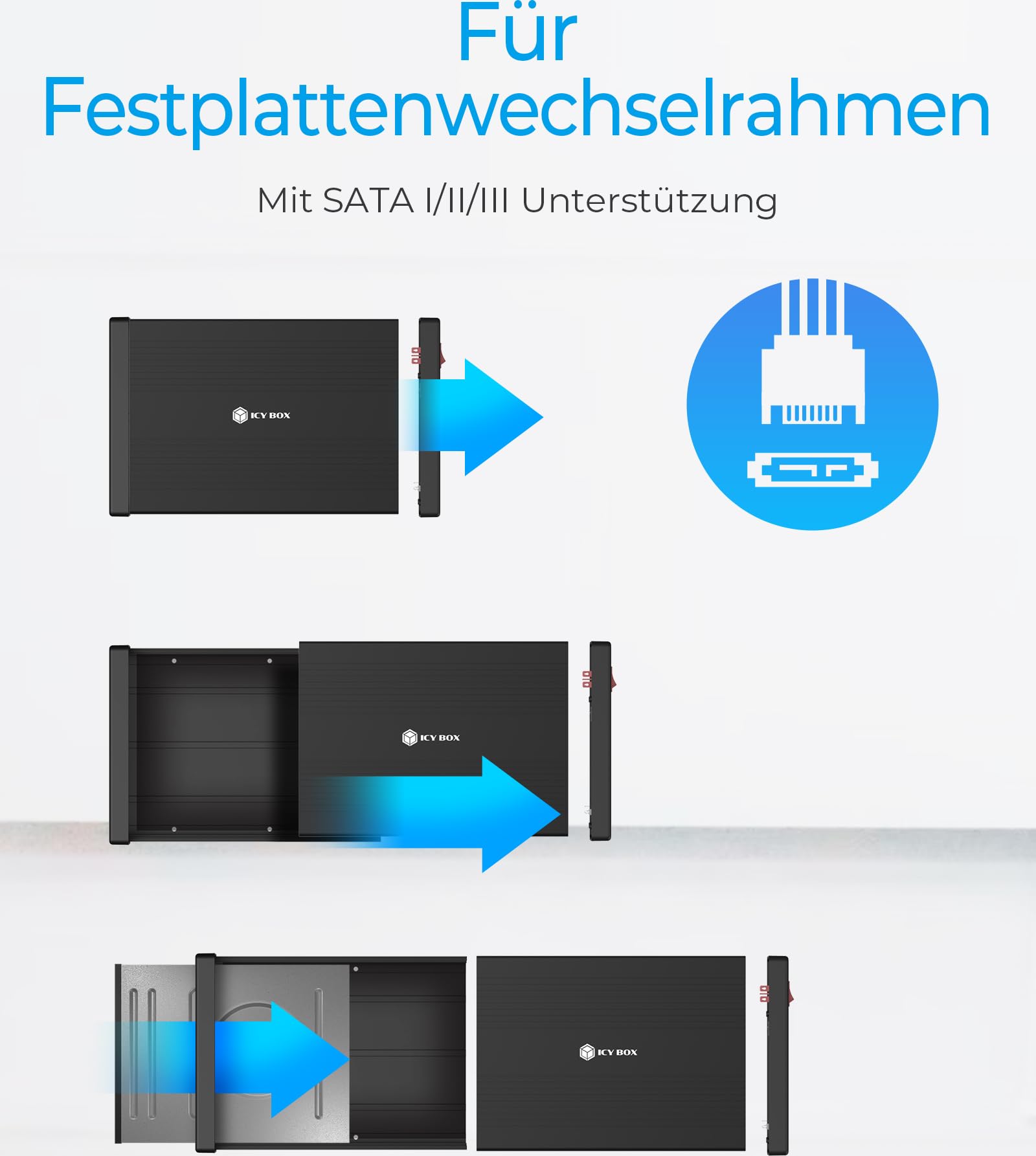 Icy Box Contenitore Esterno da 5,25 Pollici per unità Blu-Ray e Dvd, USB 3.0, Contenitore Esterno per masterizzatore Dvd, Contenitore per masterizzatore Blu-Ray, Alluminio, Nero, IB-525-U3