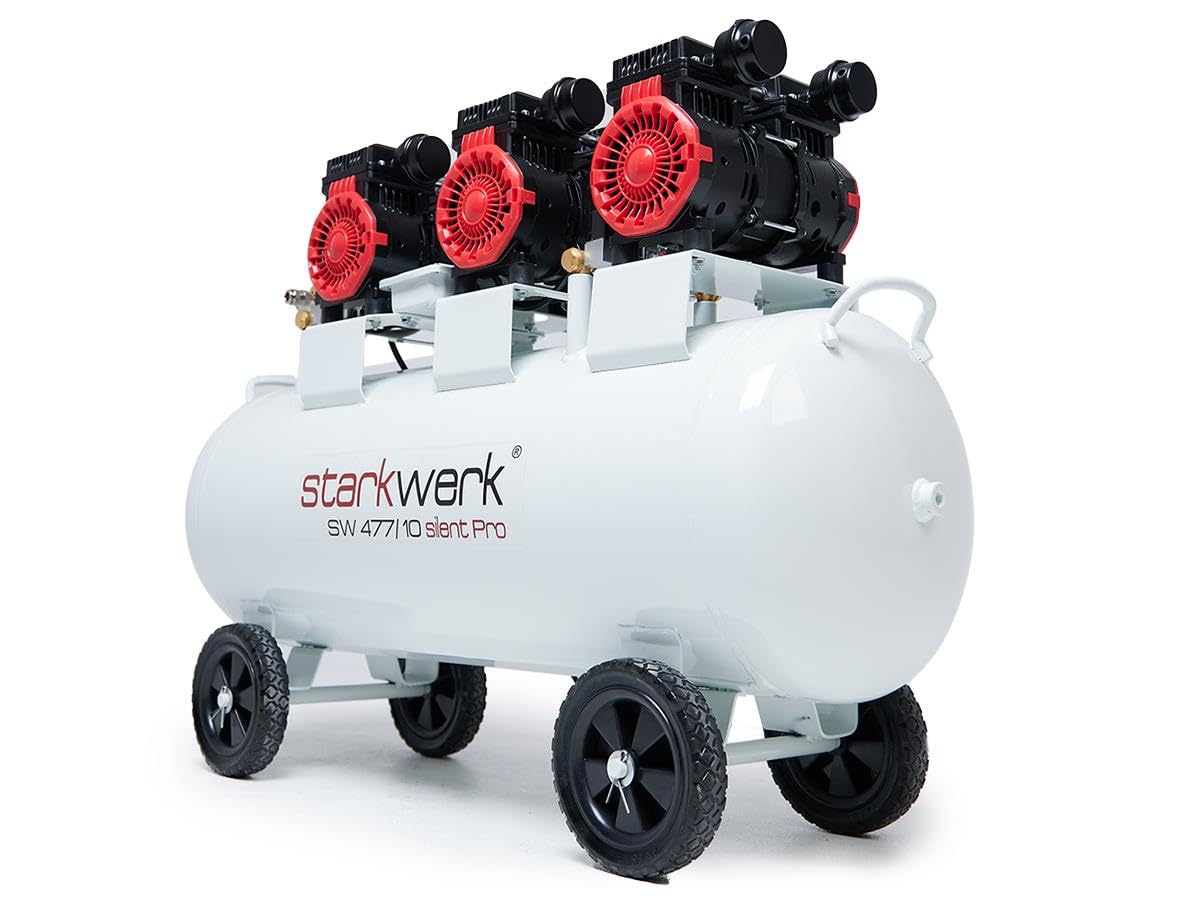 Starkwerk Flüsterkompressor Druckluftkompressor Kompressor 10 Bar 3,3 KW 4,5 PS 230 Volt SW 477/10 Compressor inklusive Druckminderer und Wasserabscheider