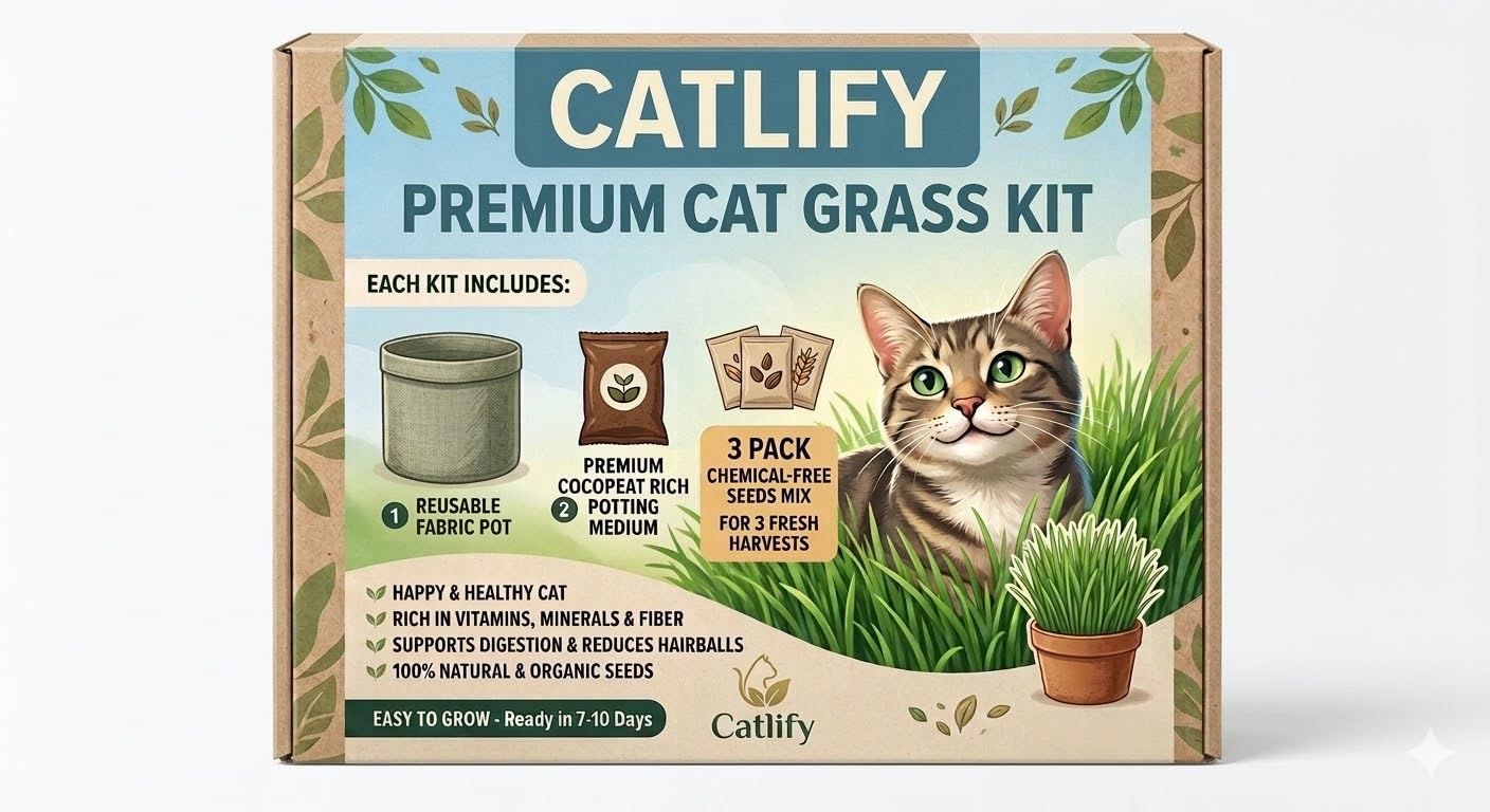Catlify Premium Cat Grass Kit | Easy to Grow Cat Grass Seeds | Includes Cocopeat + Chemical-Free 3 Pack Seeds Mix for 3 Harvests & 1 Reusable Fabric Pot | Safe for Cats-image-26