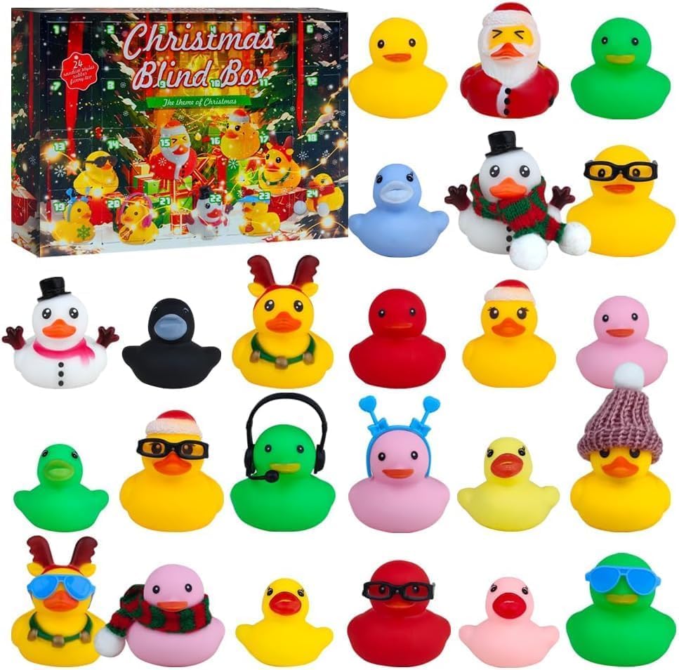 2025 Advent Calendar for Kids, 24PCS Blind Box Christmas Countdown Calendar Rubber Ducks Party Favors