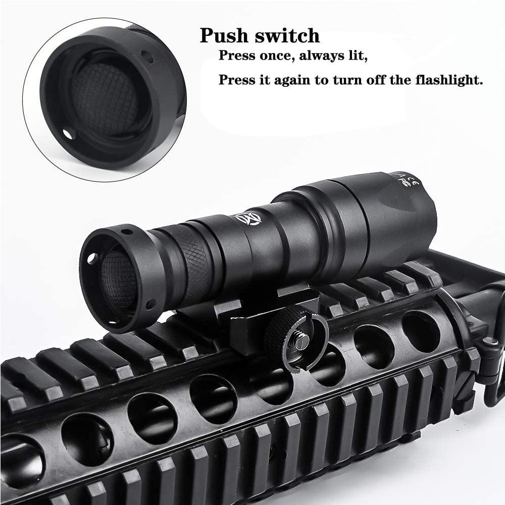 Torcia Tattica Per Softair Con Doppio Interruttore (Pulsante E Pressostato), Montaggio Su Rotaia Mlok Keymod 20mm, Compatibile M300 M600, Marrone - 2