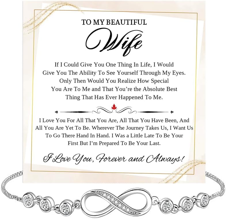 To My Wife Bracelet from Husband, Romantic Jewelry Gift for Wife, Meaningful Bracelet with Message Card, Perfect for Anniversary, Birthday, Christmas, Valentine’s Day