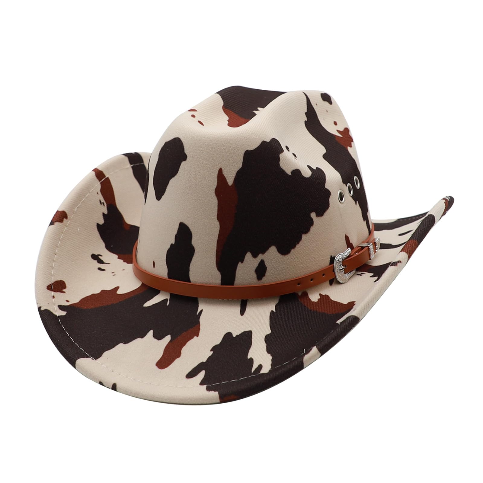 Photo 1 of Cowboy Hat for Men Western Cowgirl Hat for Women Unisex Wide Brim Felt Fedora Hats Classic Cowboy Hats with Buckle Belt (US, Alpha, Medium, Cowprint)