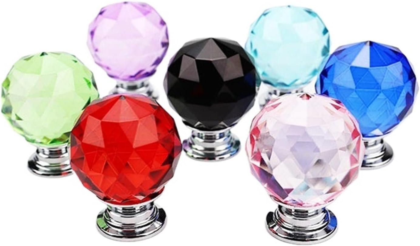 Multiple Color Crystal Glass Handle Cupboard Drawer Pull Kitchen Cabinet Wardrobe Door Handles 2Pcs(Red)