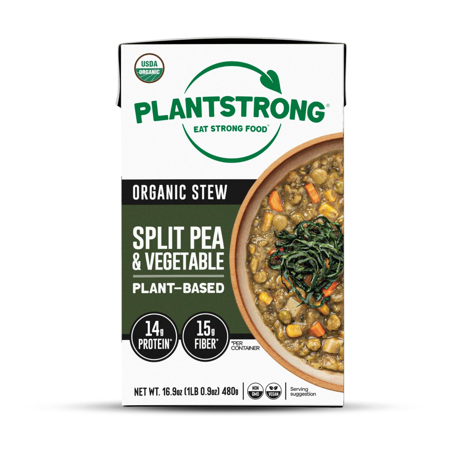PLANTSTRONG Split Pea Vegetable Stew, USDA Organic, Non-GMO, Plant-Based Vegan, Oil-Free, Lightly Salted, Ready to Heat & Serve, 6-Pack (16.9 oz Each)