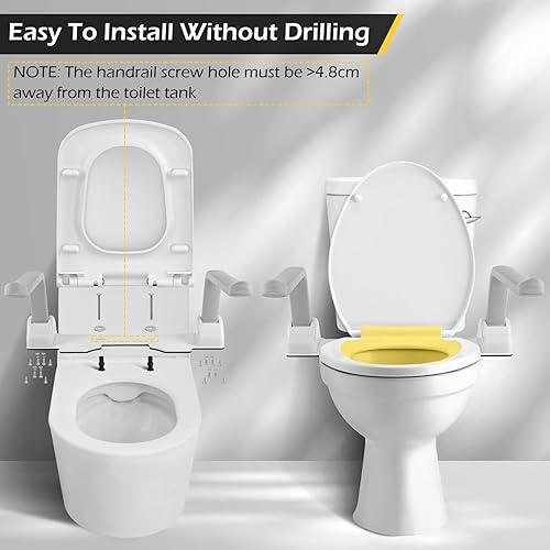 Miniatura 6 de Dyna-Living Rieles de seguridad para inodoro, marco de seguridad para inodoro con soporte de carga de 480 libras, con reposabrazos de aleación de