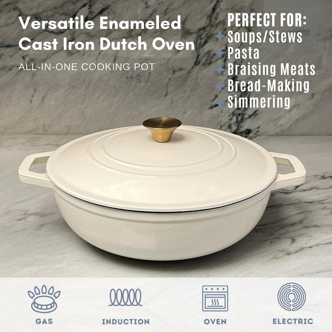 Ghisa - Smalto Olandese Forno Crema poco profonda-5QT (30 cm)