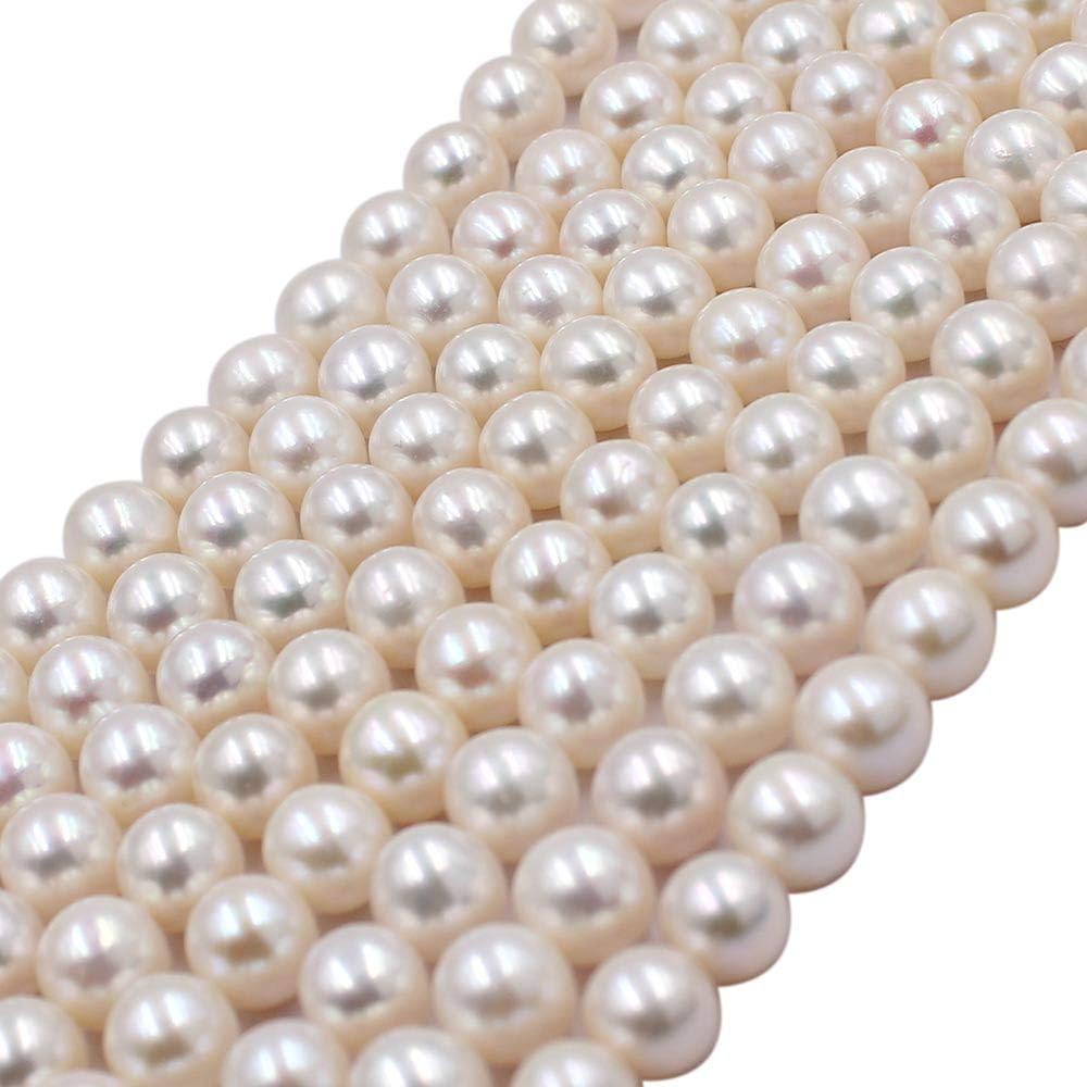 Jewelry Making Craft Natural 5A Grade 7-8mm Round Perfect Cultured White Freshwater Pearl Beads Strand 15"