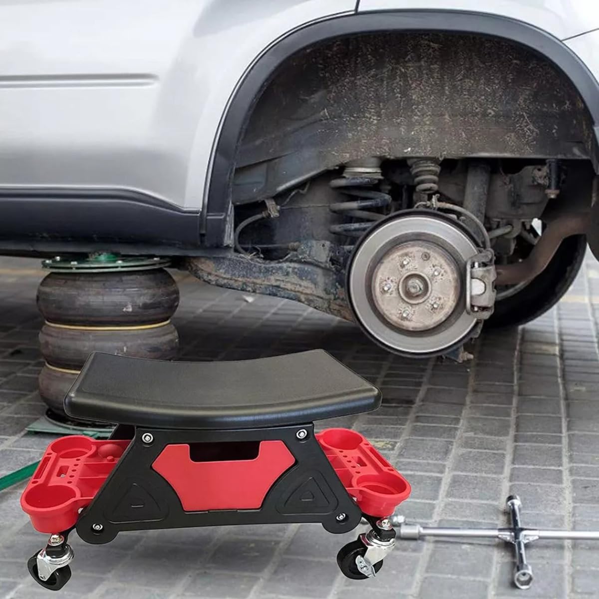 SGABELLO DA OFFICINA MECCANICO 136KG SGABELLO CARRELLO PER AUTO MOTO CON 4 RUOTE
