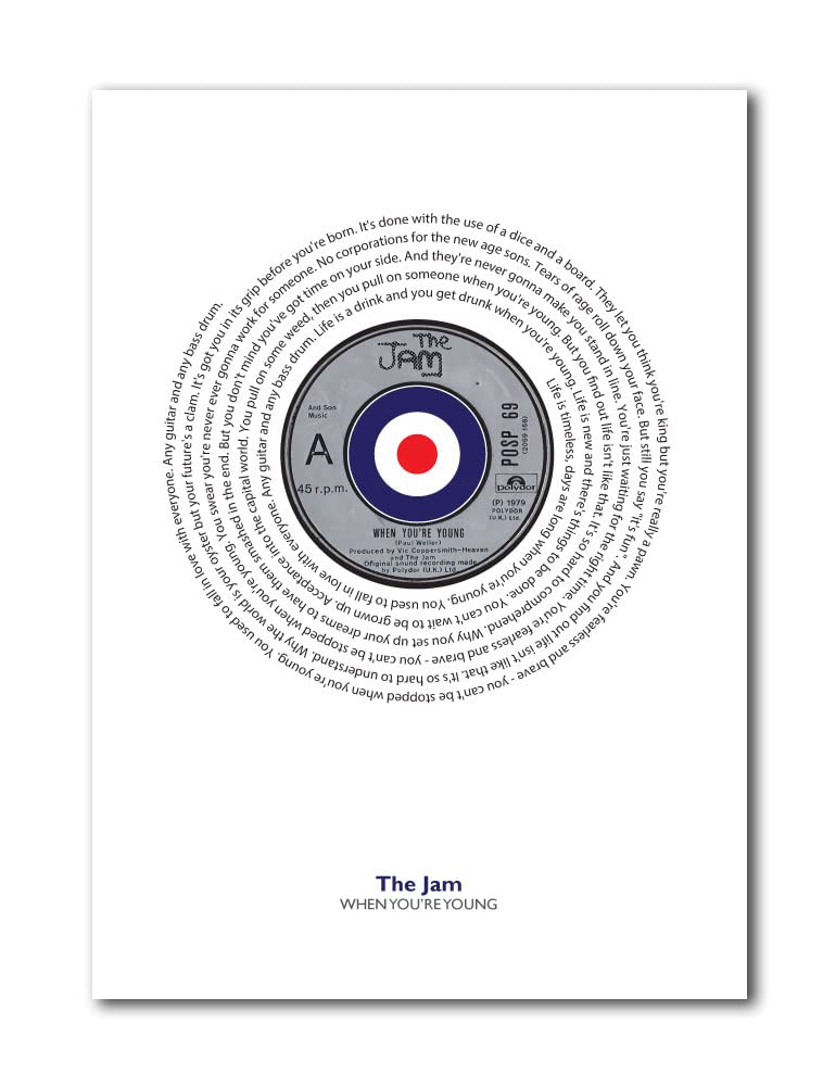 THE JAM - When You're Young Vinyl Single Unframed Art A3 Print with Lyrics