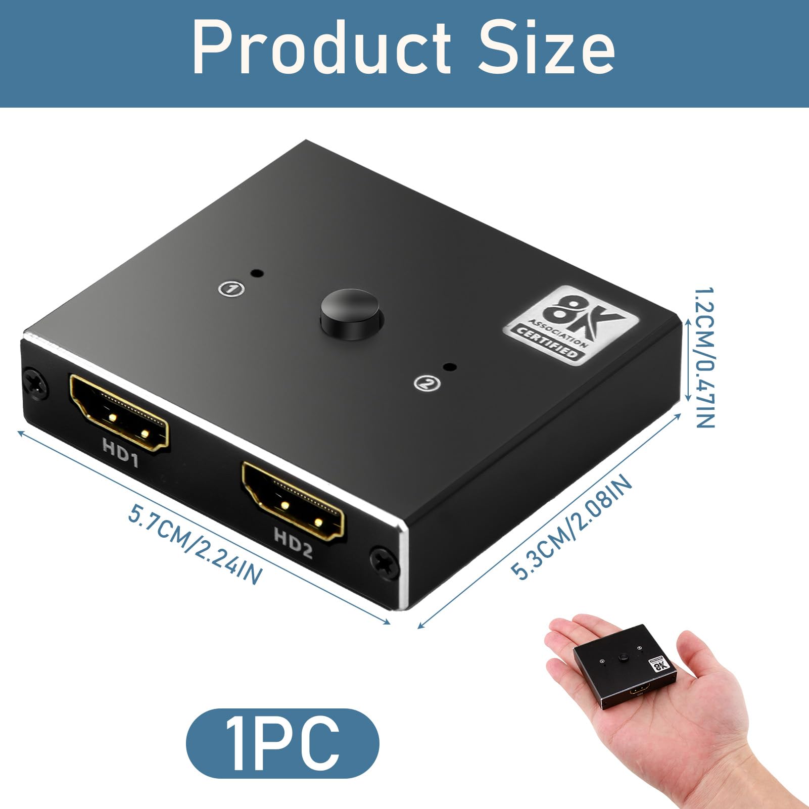 Switch HDMI 8K HDMI 2.1 splitter bidirezionale 1 in 2 out/2 in 1 out estendere display Ultra HD 4 K @ 120 Hz 8 K @ 60 Hz 3D 48 Gbps HDMI Switcher per Xbox, Apple TV, PS5/PS4, Roku, Blu-Ray, DVD, HDTV