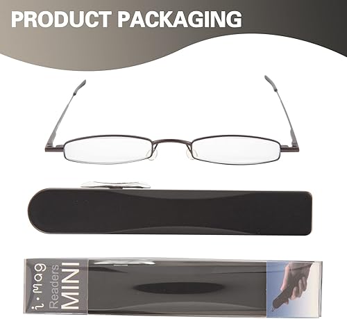 Miniatura 7 de I-Mag - Mini gafas de lectura con bisagra de resorte de metal con estuche rígido abierto (Negro, 1.50)
