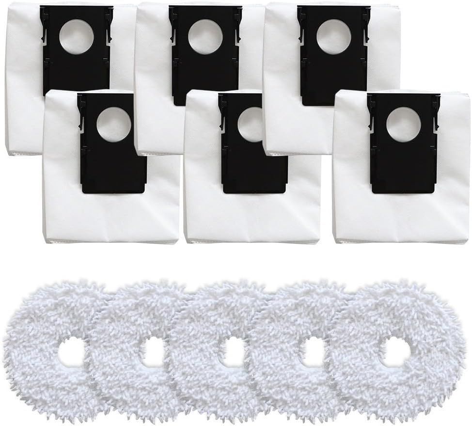 Replacement Part for Eureka J15 Pro for Ultra Robot Vacuum Parts with 5 Mop Cloths 6 Bags Replacement Bags Mop Pads Parts