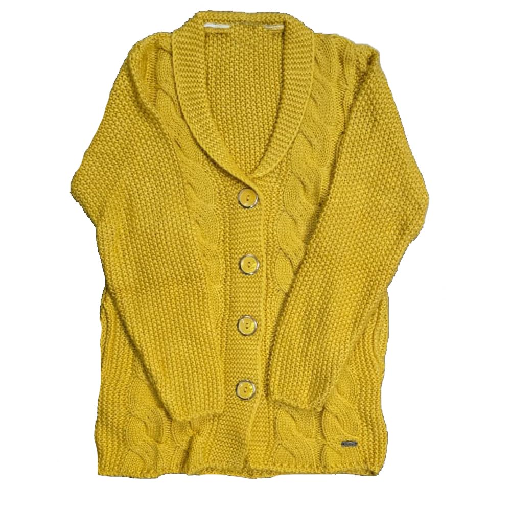 Women Woollen Knitted Coat Style Pullover Cardigan with 2 Side Pockets - Yellow-picture-55