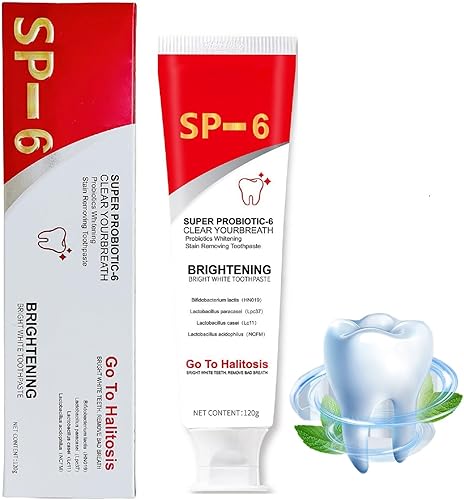 SP-6 Probiótico Blanqueamiento Pasta de Dientes, Aliento Fresco Limpieza Profunda Cuidado de las encías Salud (1 unidad)