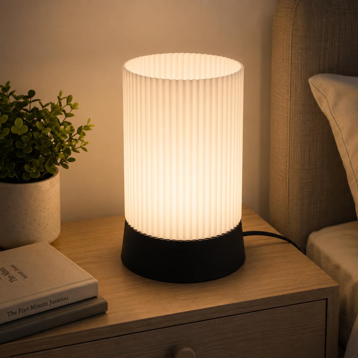 Captain Power Modern Cylindrical Bedside Table Lamp with Warm White Light | Decorative Night Lamp for Bedroom, Living Room & Office (Black-Linear White)-image-39