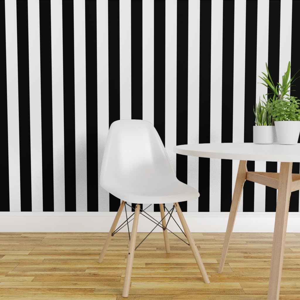 Spoonflower Removable Wallpaper 3ft x 2ft - Inch Black White Stripes Vertical Classic Simple Home Decor Traditional Custom Pre-Pasted Wallpaper
