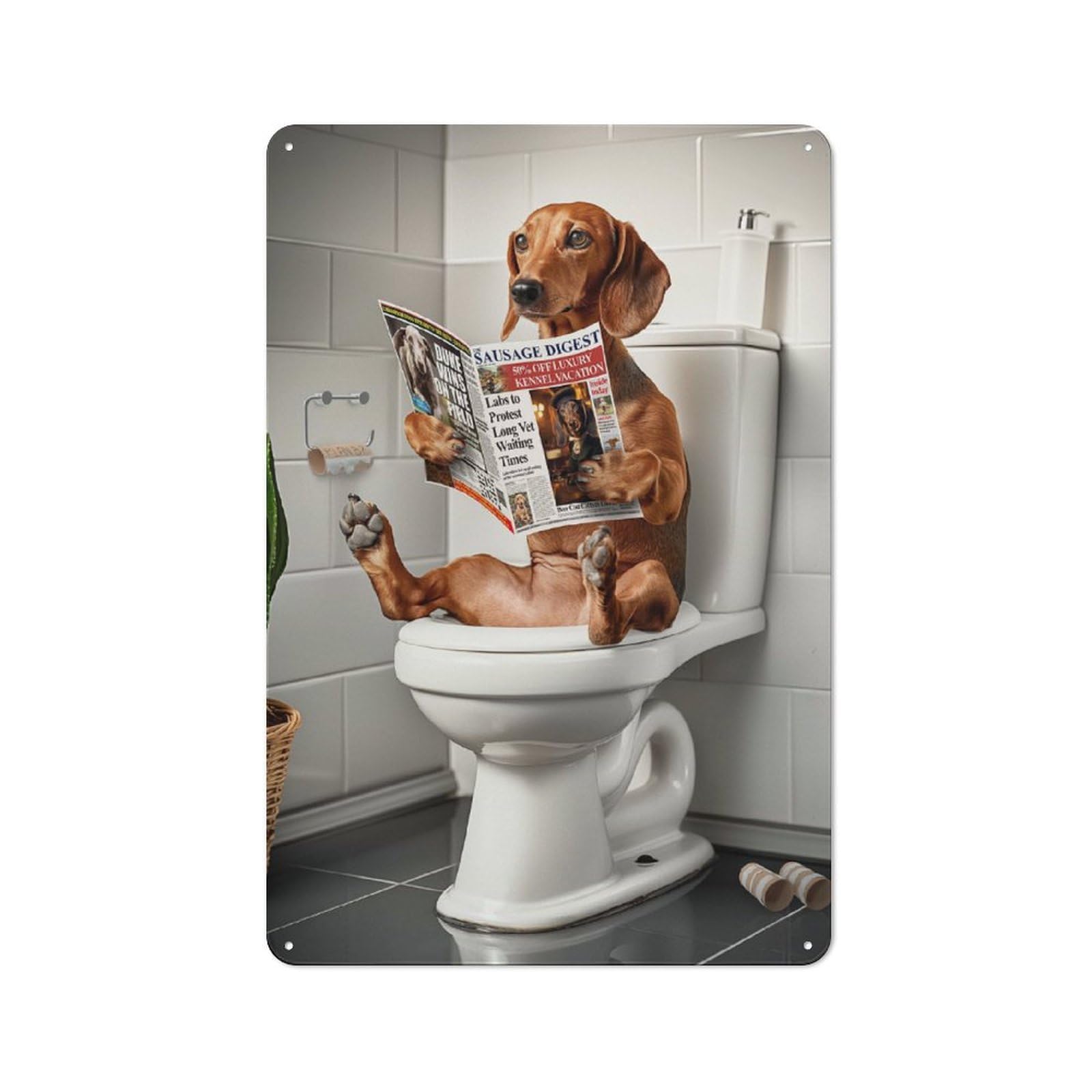 Junmoney Dachshund In The Bathroom Metal Sign 30X20cm With For Pub Or Café, Retro Decor, For Cooler-Month Interiors With Retro Character