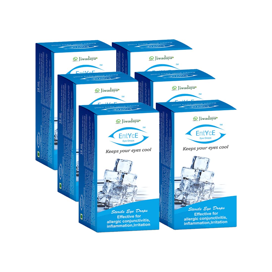 Jiwadaya Entyce - rose water-based cooling eye drops. Ayurvedic & Herbal. For Dry Eyes, Redness, Irritation, CVS, Eye Pain. 10 ml each. Pack of 6