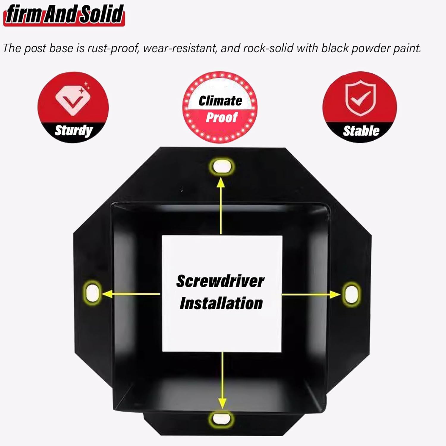 Heavy Duty Black Steel Fence Post Support Base - 80x80mm Bolt Down Bracket for Wood Decks, Porch Railings & Handrails - Durable Post Anchor Holder