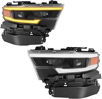 Bincmay 500% Brighter LED Projector Headlight Assembly with DRL Fit For 2019-2022 Dodge Ram 1500 TRX/Longhorn 2019 2020 2021 2022 Head Lamps Left Side And Right Side-S