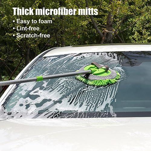 62'' Microfiber Car Wash Brush Mop Kit Sponge with Long Handle, Chenille Car Cleaning Brush Supplies Car Windshield Cleaner Pads for Car Rv SUV Truck Boat Bus Non-Scratches - Image 3