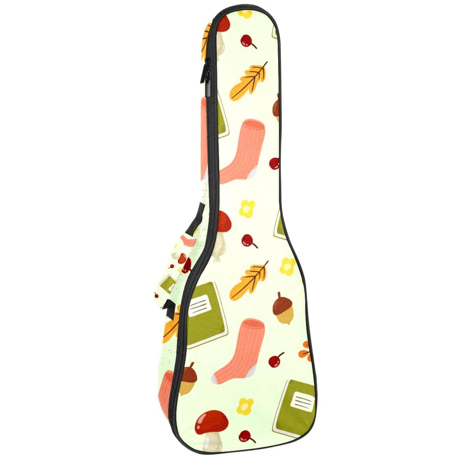 Sac à dos robuste pour ukulélé de concert - Sac de rangement pour ukulélé soprano - Sac rembourré de 10 mm - Livres et chaussettes d'automne