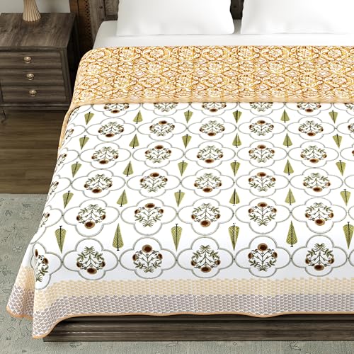 Image of BLOCKS OF INDIA 100% Cotton Dohar King Size Reversible Hand Block Printed Malmal Summer Dohar /Blanket (Color 57)