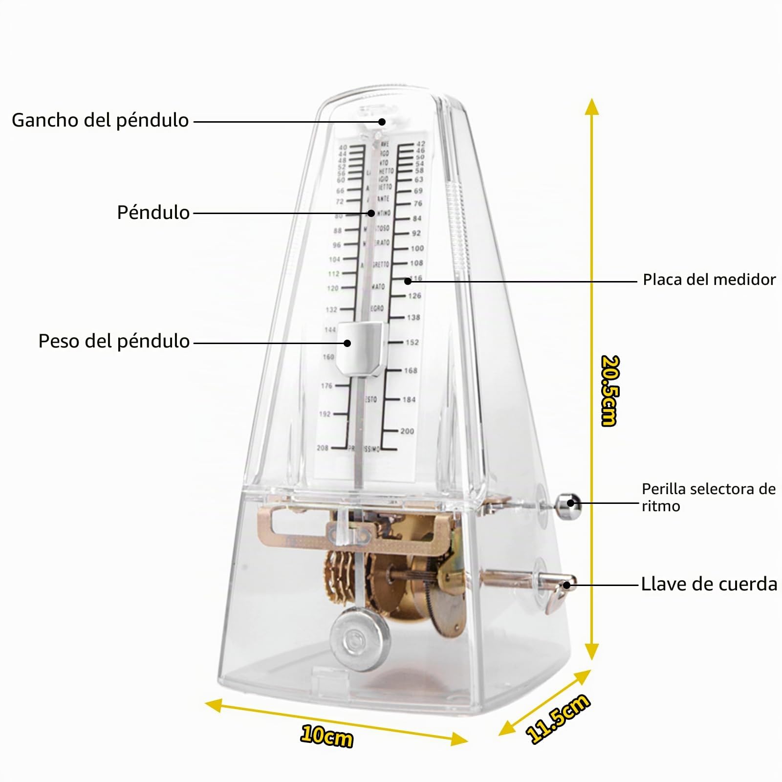 Metrónomo mecánico para piano, violín, guitarra, bajo, metrónomo universal de alta precisión, metrónomo mecánico de alta precisión, sonido fuerte, ritmo y tempo