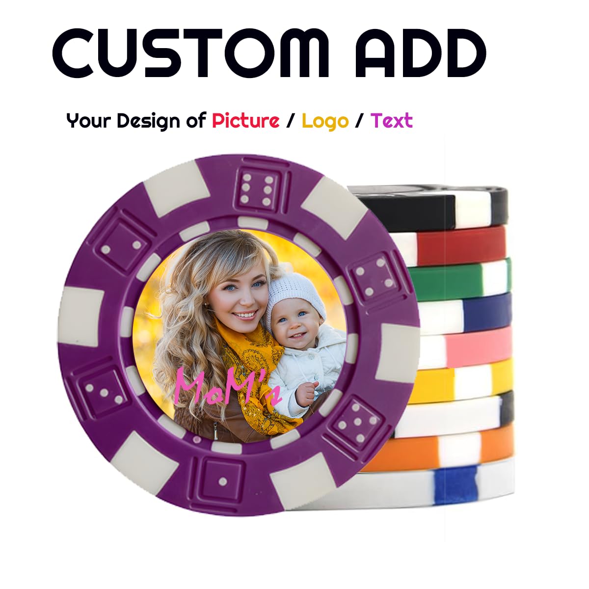 Custom Poker Chips Dice 500 1000 Pack Set Personalized with Logo Numbers Individual Denominations Marked,Slowplay Poker Chips Clay Cheap Bulk,Premium Ceramic/Metal Picture Customizable Casino Chips