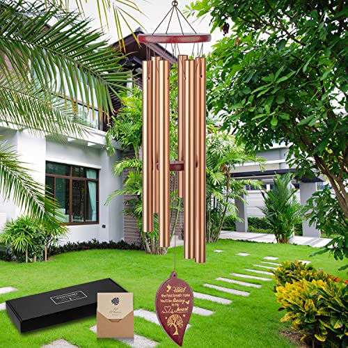 KOSSLY Memorial Wind Chimes Outdoor - 30 Inch 6 Rustproof Aluminum Tubes Wooden Wind Bell Sympathy Romantic Wind Chimes for Outside, Best Gift for Home Decor Garden Patio Outdoor(Golden)