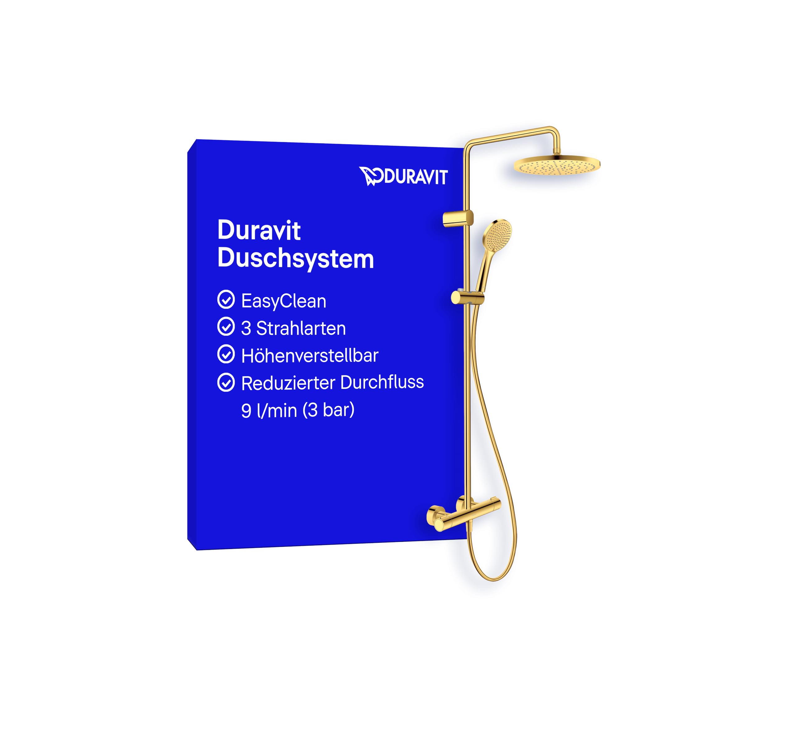 Duravit Duschsystem, Duschkopf mit 3 Strahlarten, Gold Poliert